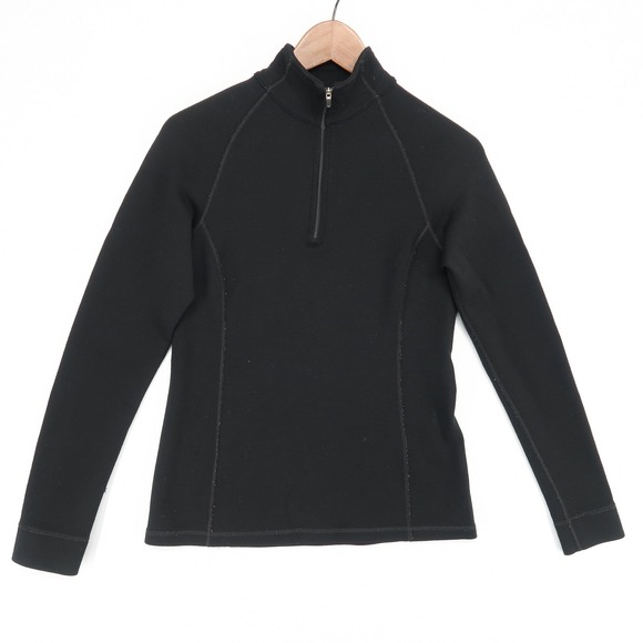 Ibex Merino Wool 1/4 Zip Pullover Womens Medium Black Activewear Top USA Made - Picture 1 of 9
